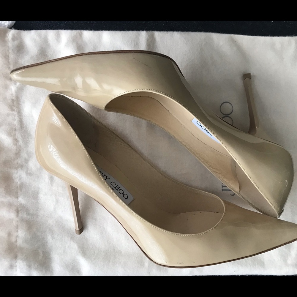 Jimmy CHOO Abel Nude Patent Leather Heels 38.5